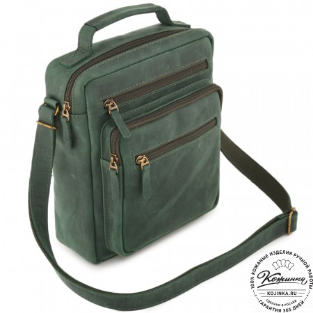  Мужская кожаная сумка "Гектор" (изумруд крейзи)