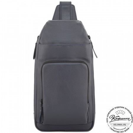 Кожаная сумка на грудь "Вульф" (синий)