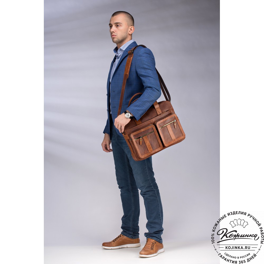 Кожаная деловая сумка "Гильермо" (коричневый крейзи) 