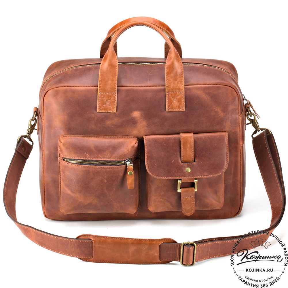 Кожаная деловая сумка "Райли" (коричневый крейзи) 