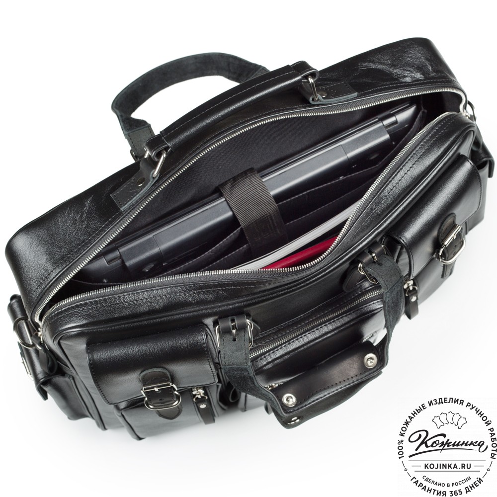 Кожаная деловая сумка для командировок  "Ричард" (чёрная)