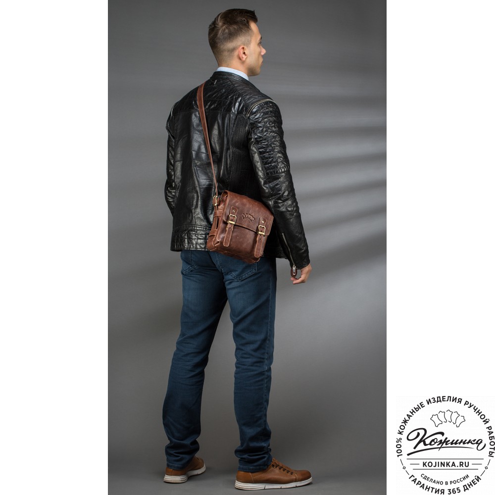 Кожаная сумка через плечо "Джек" (тёмно-коричневая) 