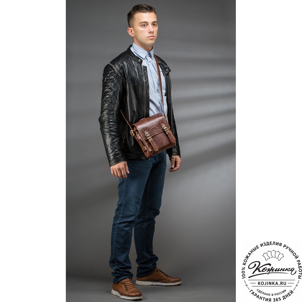 Кожаная сумка через плечо "Джек" (тёмно-коричневая) 