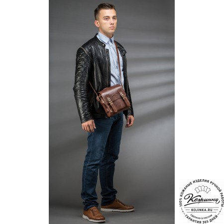 Кожаная сумка через плечо "Джек" (тёмно-коричневая) 