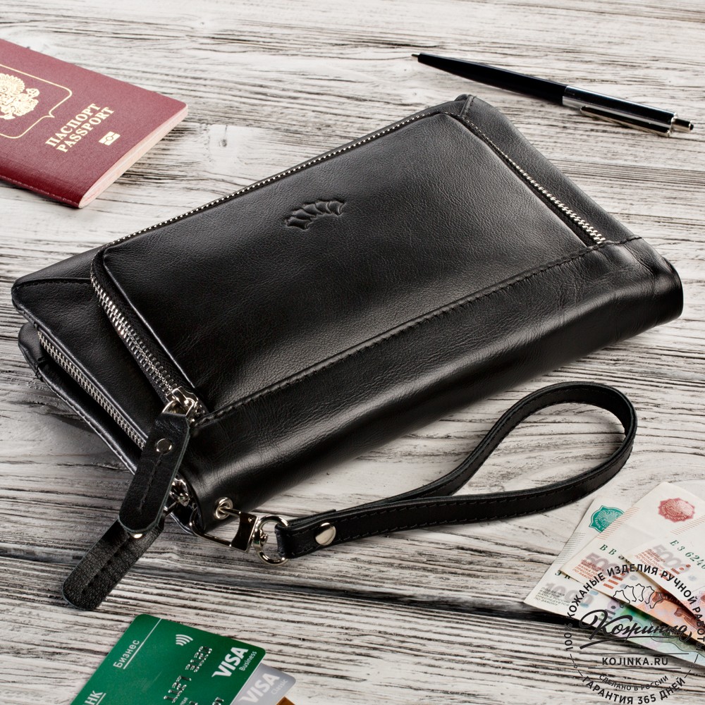 Кожаный клатч "Грэгори" (чёрный) 