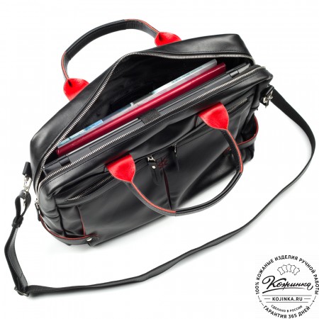 Кожаная деловая сумка "Роджер" (чёрная) 