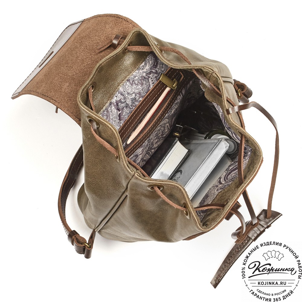Женский кожаный рюкзак "Гейша" (оливковый)