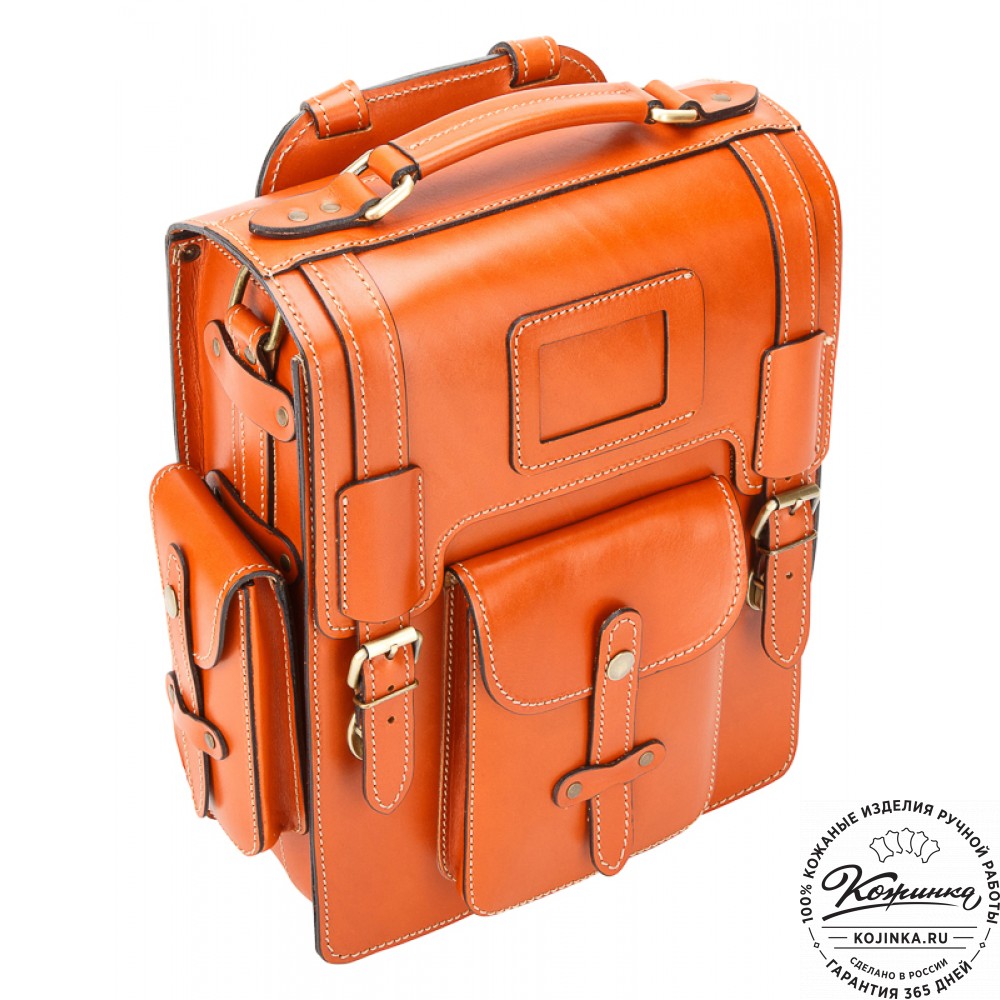 Кожаный ранец-портфель "Джон" (оранжевый)