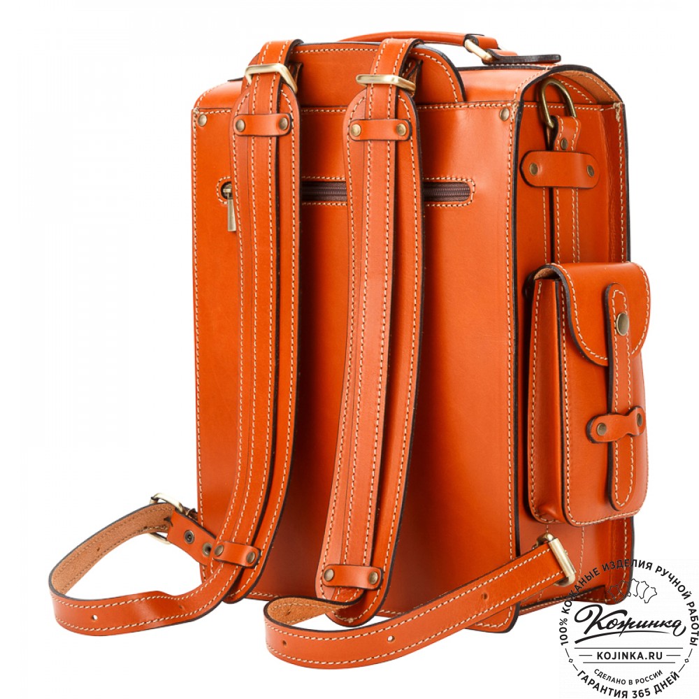 Кожаный ранец-портфель "Джон" (оранжевый)