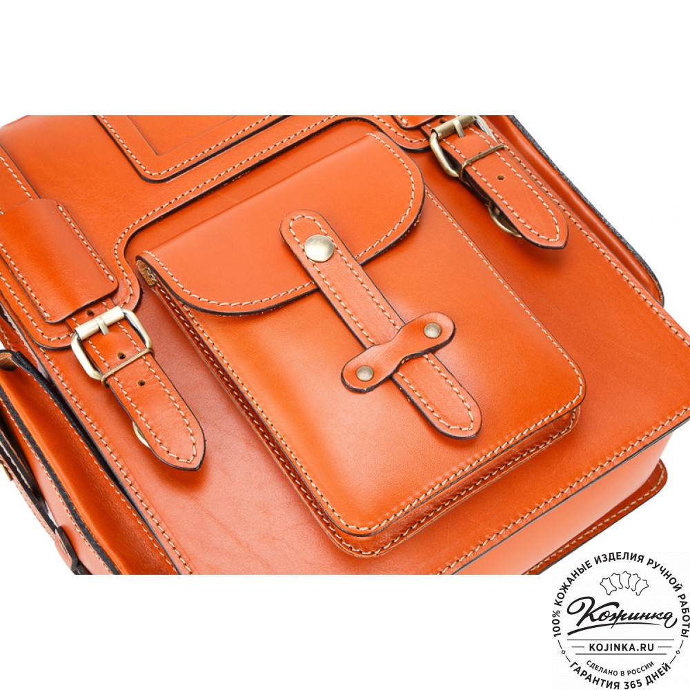 Кожаный ранец-портфель "Джон" (оранжевый)