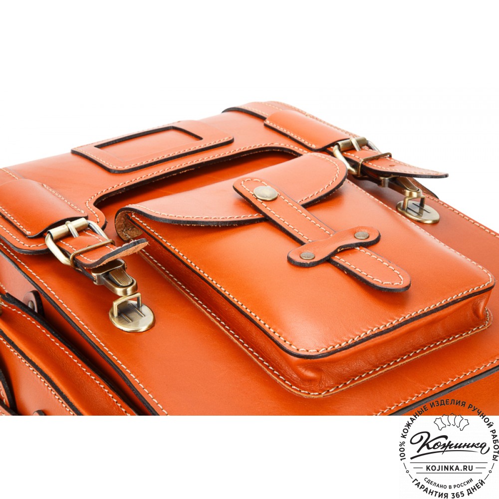 Кожаный ранец-портфель "Джон" (оранжевый)