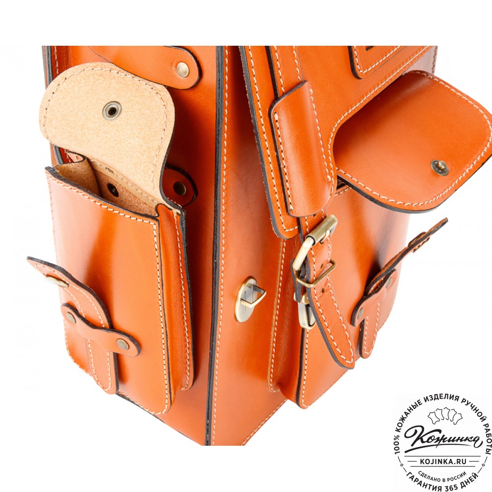 Кожаный ранец-портфель "Джон" (оранжевый)