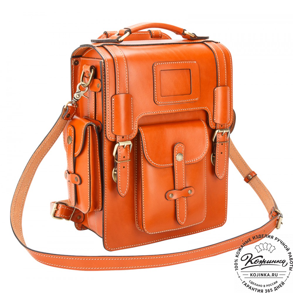 Кожаный ранец-портфель "Джон" (оранжевый)