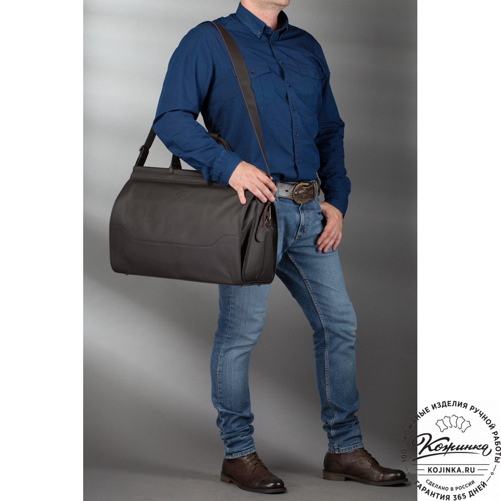 Кожаный дорожный саквояж "Гарри" (синий антик)