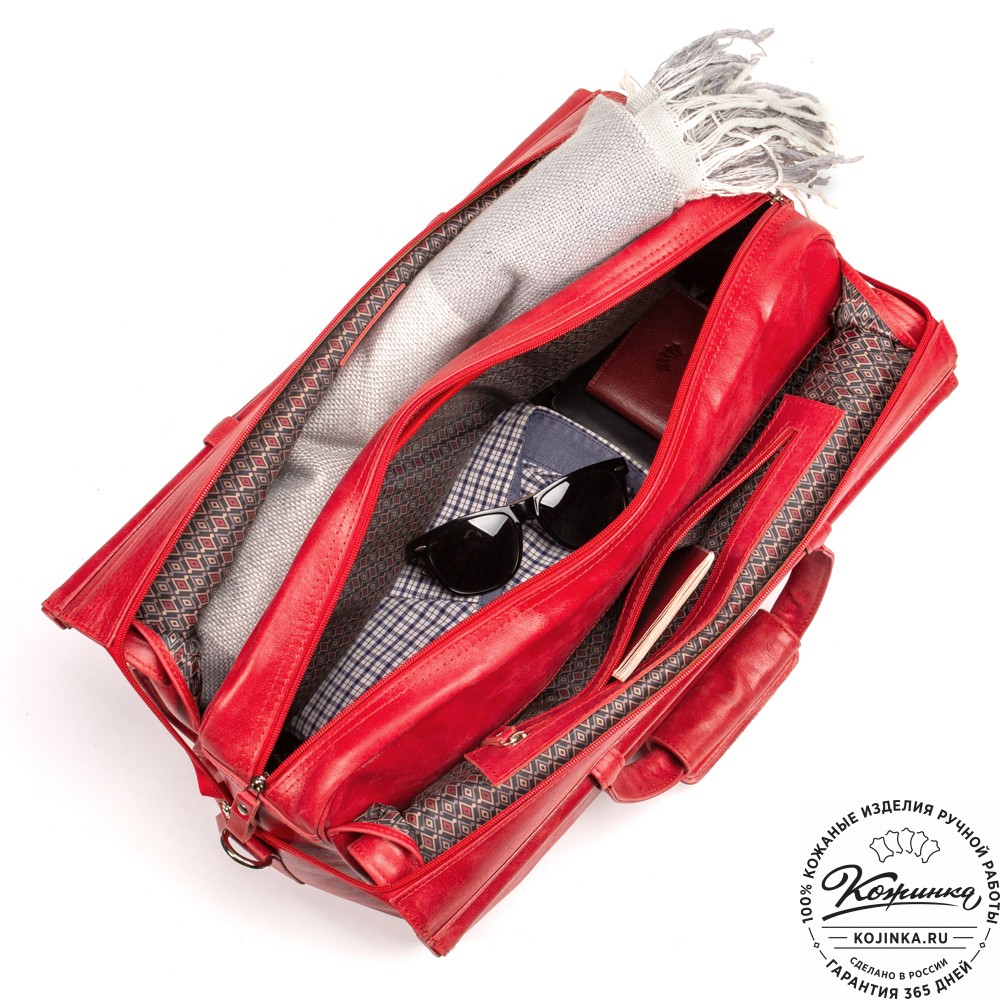 Кожаный дорожный саквояж "Гарри" (красный)