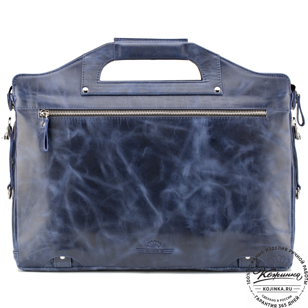 Кожаная деловая сумка "Диего" (синий антик)
