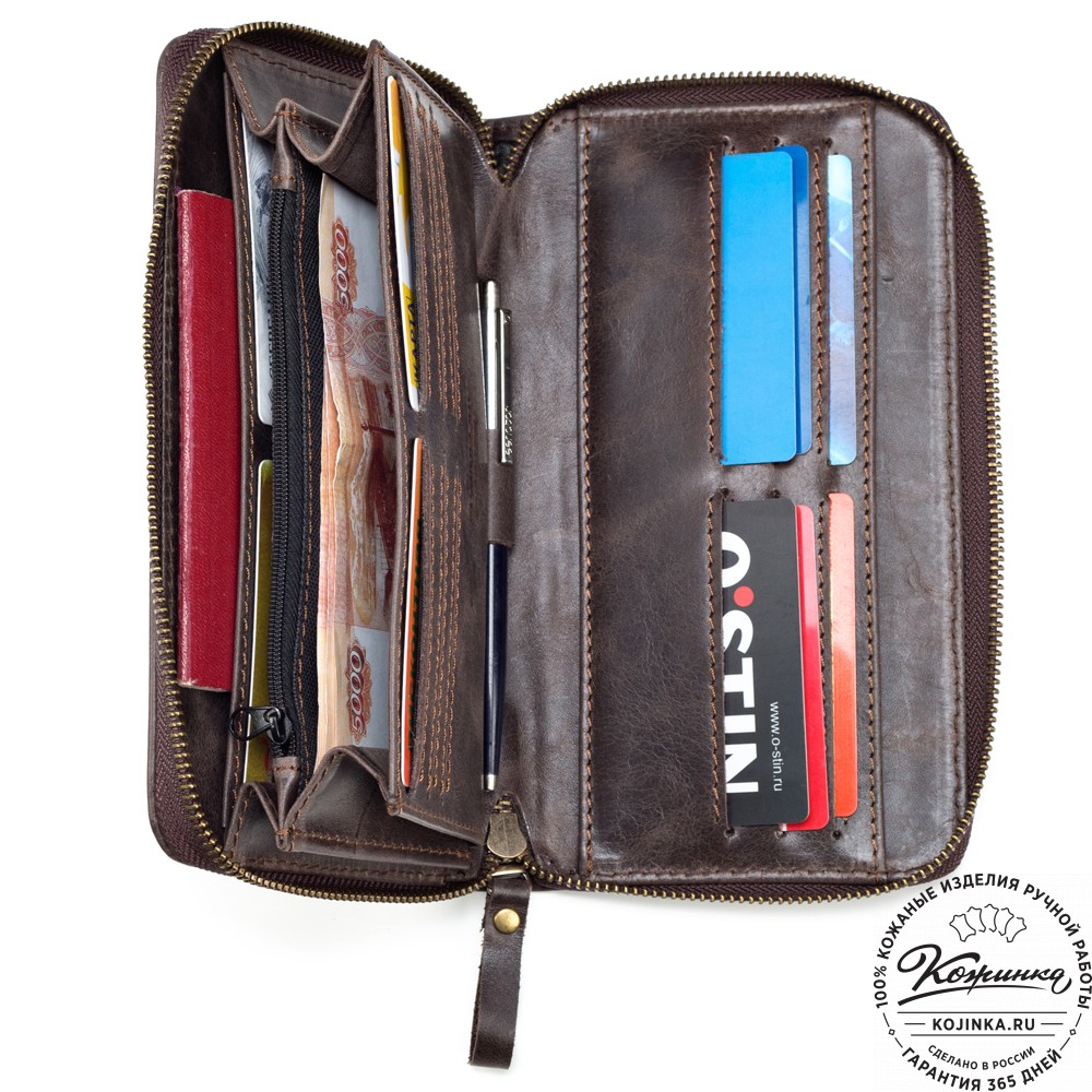 Кожаный клатч "Картер New" (тёмно-коричневый антик) 