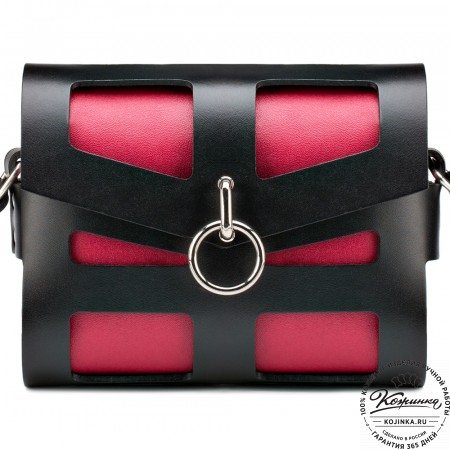 Женская кожаная сумка "Кортни" (чёрная с красным) 