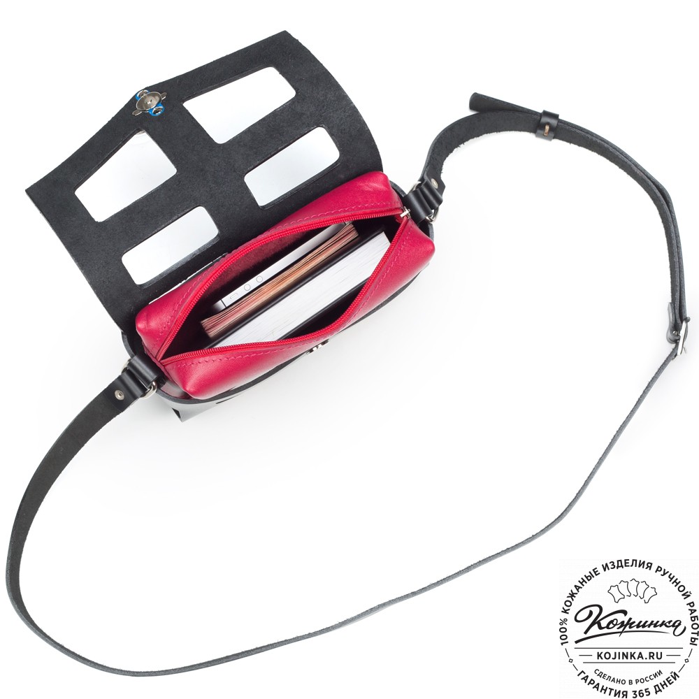 Женская кожаная сумка "Кортни" (чёрная с красным) 