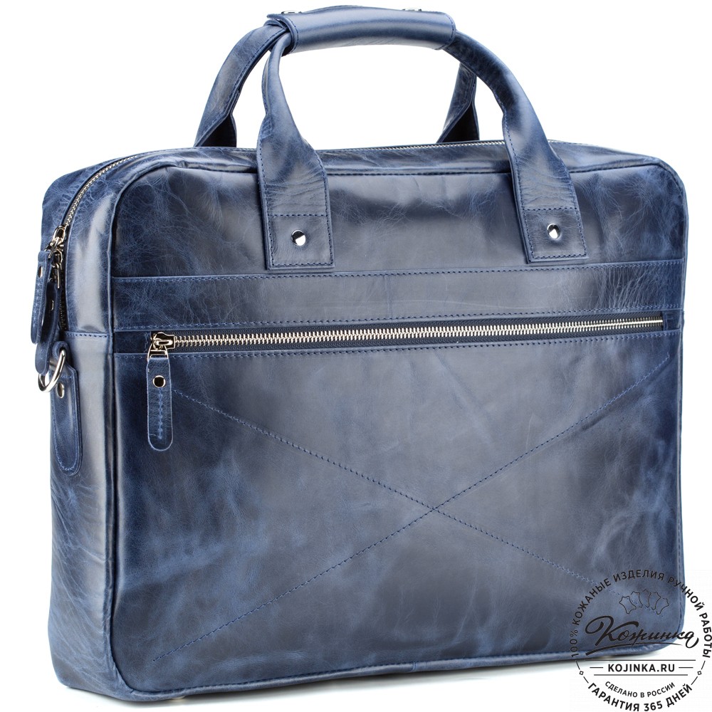 Кожаная деловая сумка "Андерсон" (синий антик) 