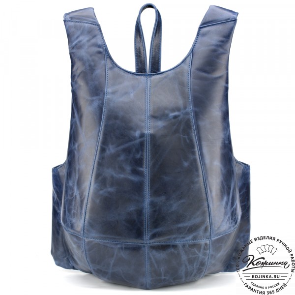 Кожаный рюкзак "Кевин" (синий антик) . фото 1