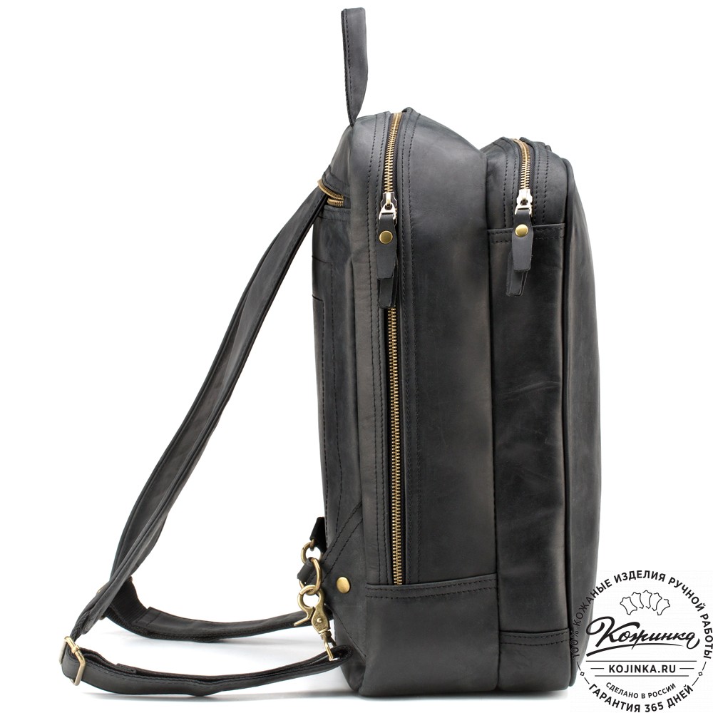 Кожаный рюкзак-сумка "Брюс" (чёрный) 