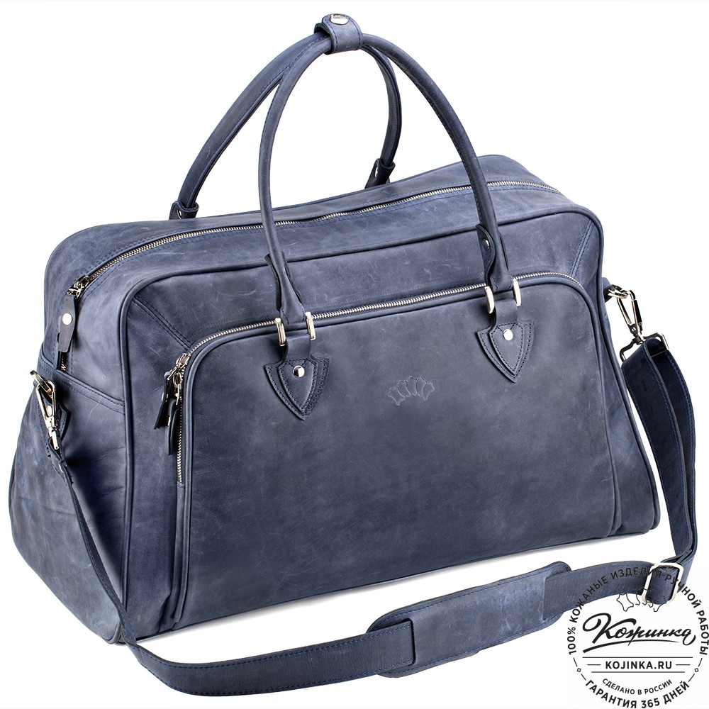 Кожаная дорожная сумка "Бруклин" (синий крейзи)