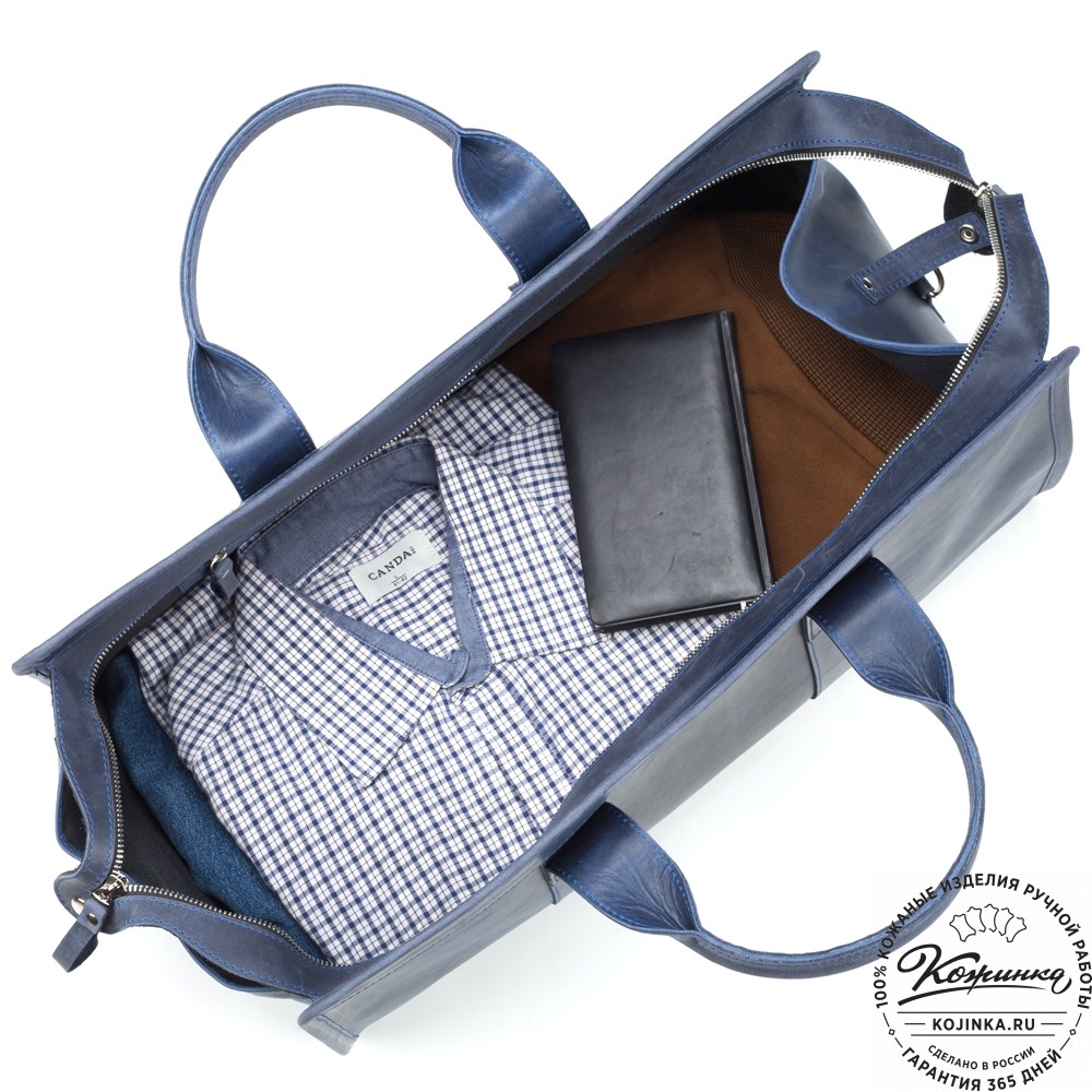 Кожаная дорожная сумка "Чарли" (синий крейзи)