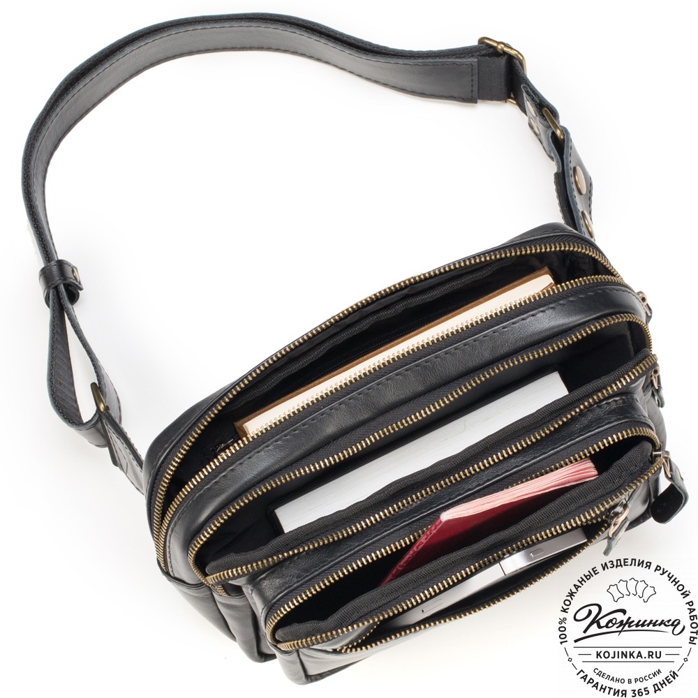 Кожаная сумка на пояс "Гидеон" (чёрная) 