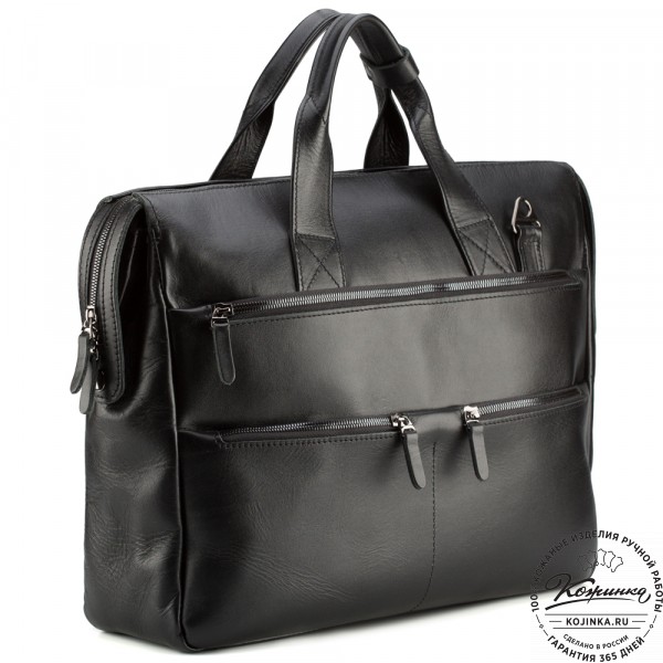 Кожаная деловая сумка "Марк" (черная). фото 1