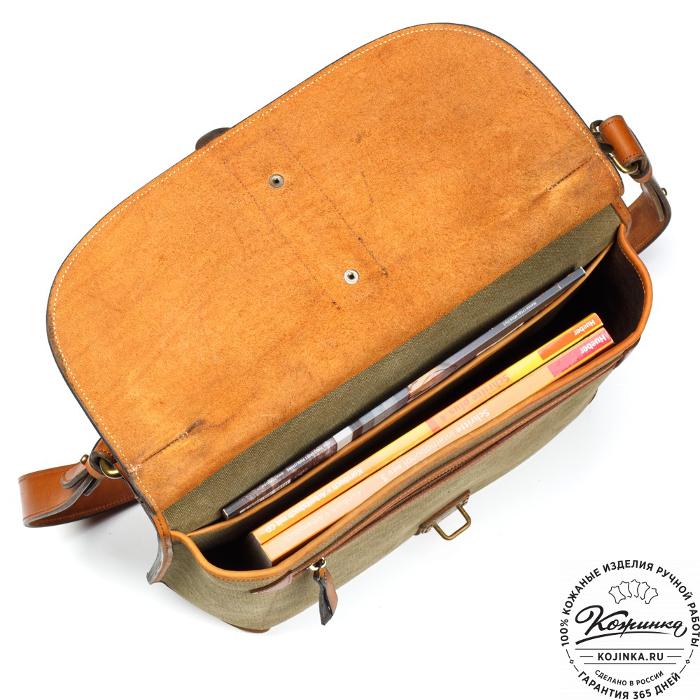 Портфель из кожи и брезента "Крокер" (коричневый с зеленым)