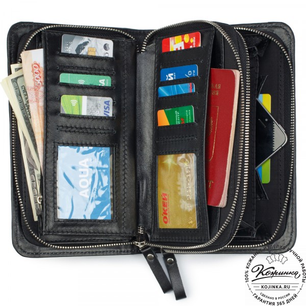 Кожаный клатч "Вилли" (чёрный). фото 1