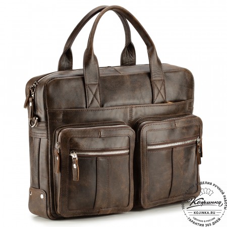 Кожаная деловая сумка "Гильермо" (коричневая наппа) 