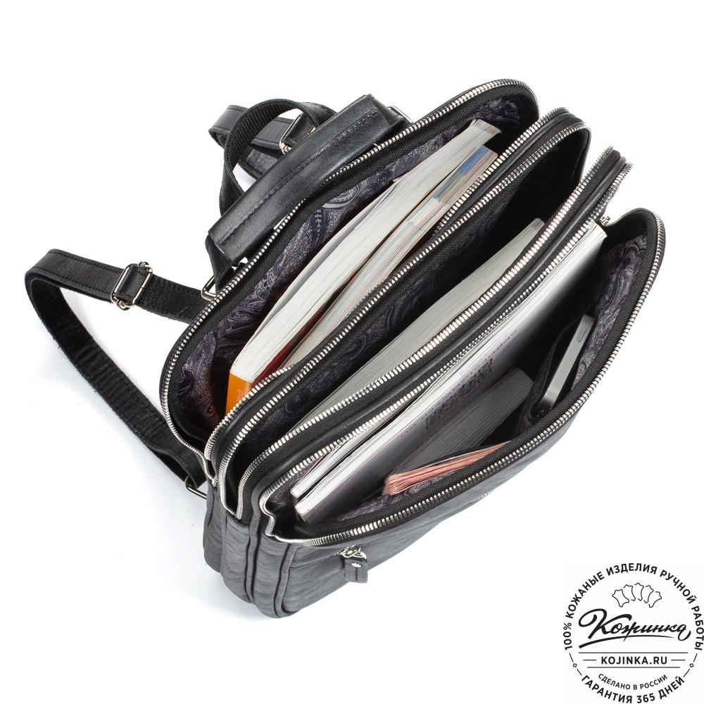 Кожаный рюкзак-сумка "Майя" (чёрный)