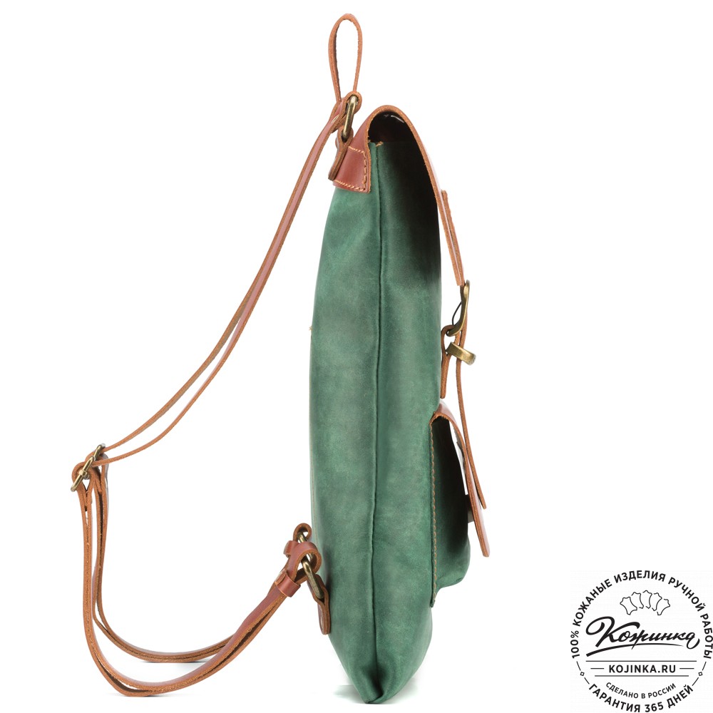 Кожаный рюкзак "Gray" (изумрудный крейзи)