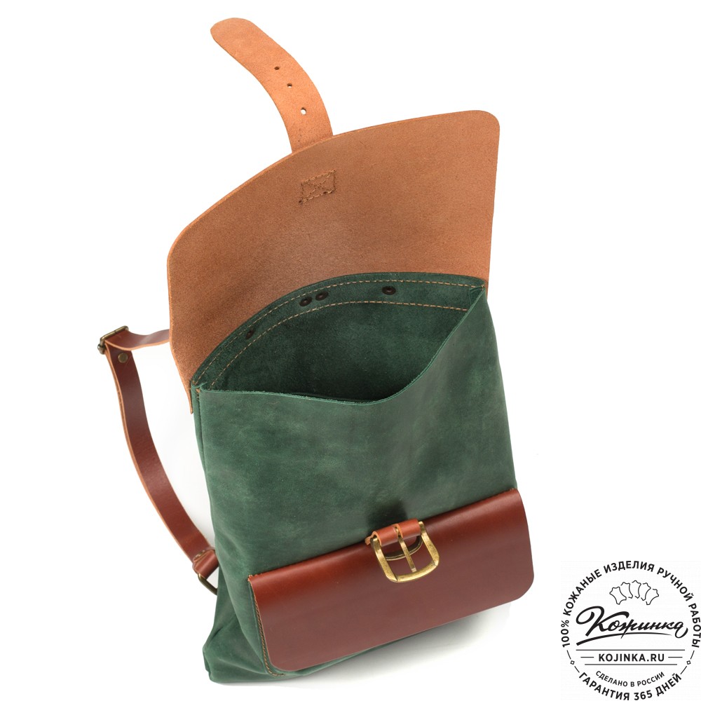 Кожаный рюкзак "Gray" (изумрудный крейзи)