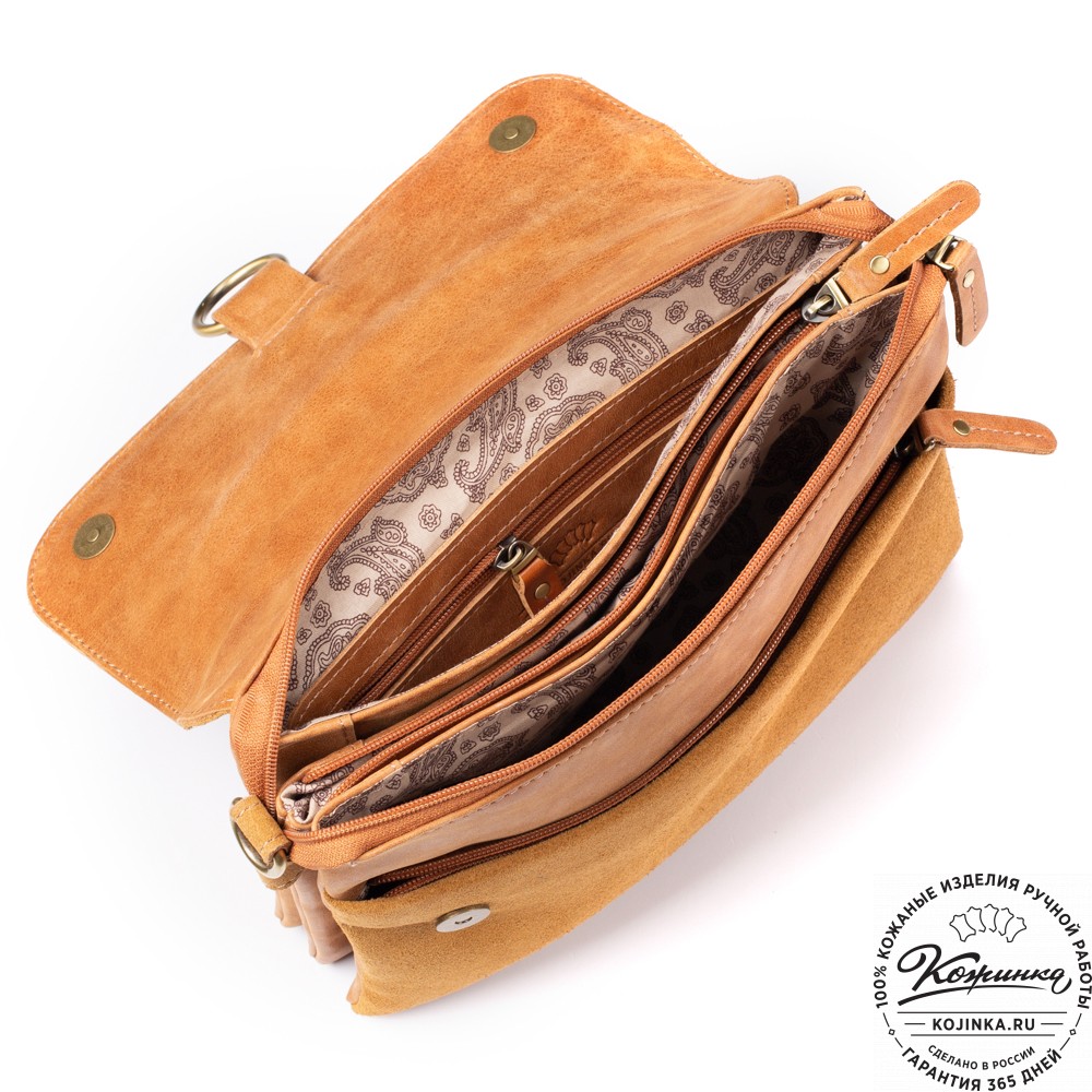 Женская сумка из кожи и замши  "Мишель" (рыжая)