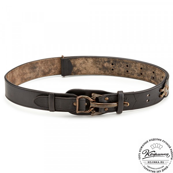 Кожаный мужской ремень "Мустанг" (чёрный). фото 1