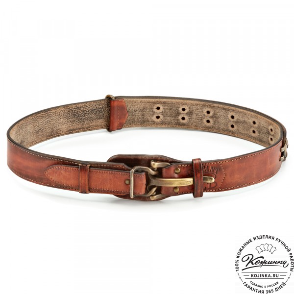 Кожаный мужской ремень "Мустанг" (коричневый). фото 1