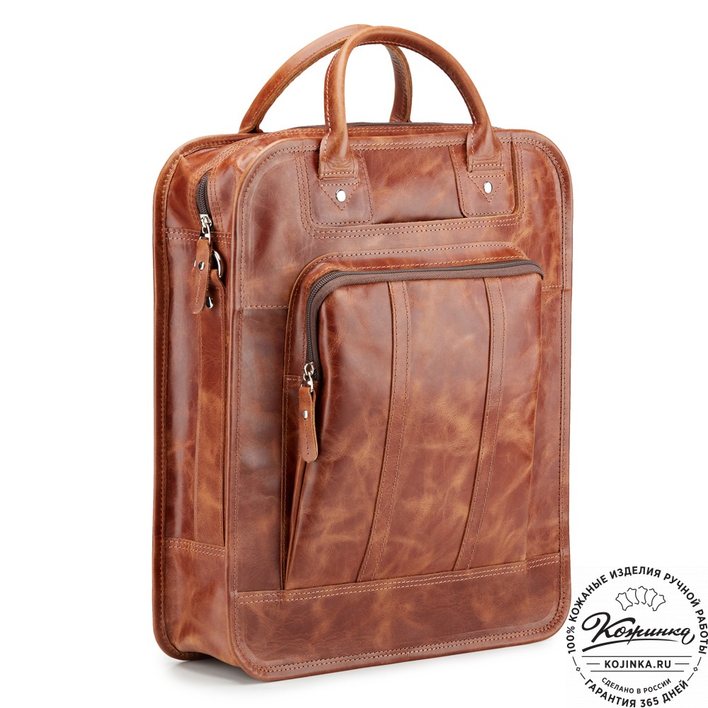 Кожаный рюкзак-сумка "Майкл" (рыжий антик)