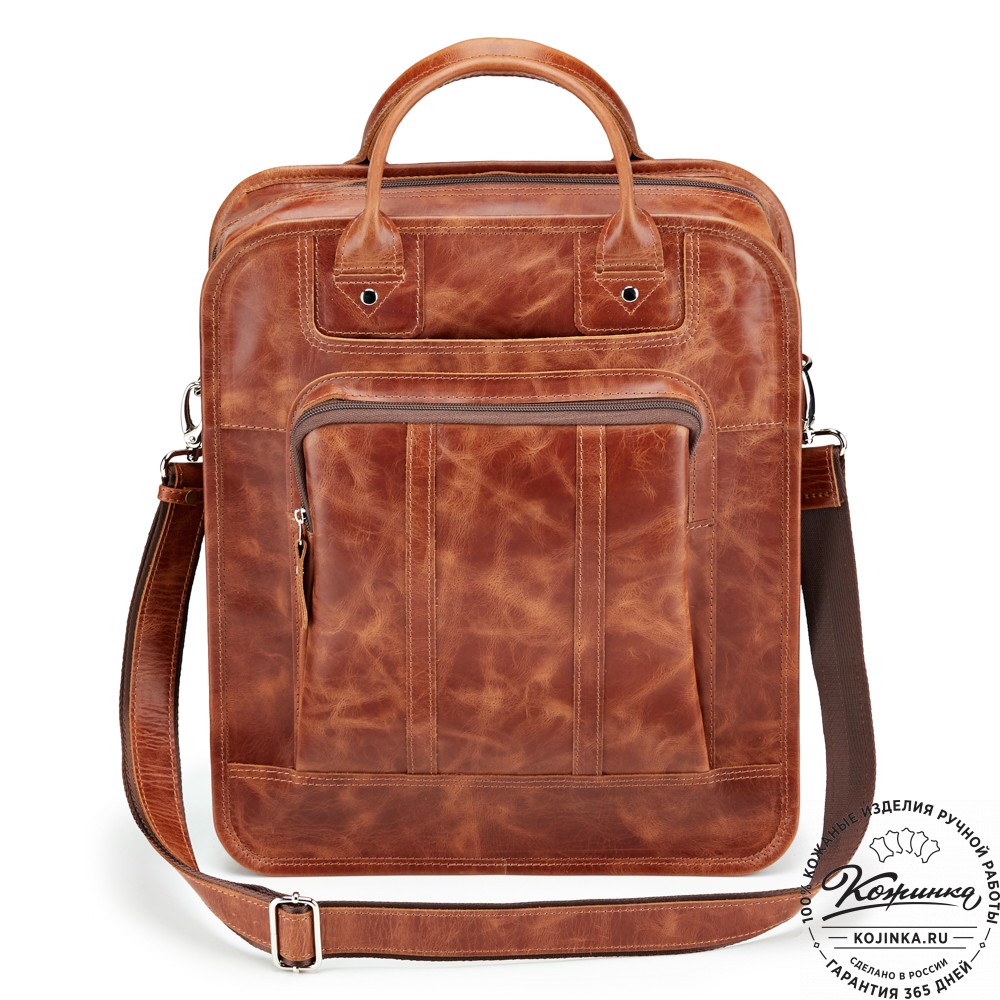Кожаный рюкзак-сумка "Майкл" (рыжий антик)