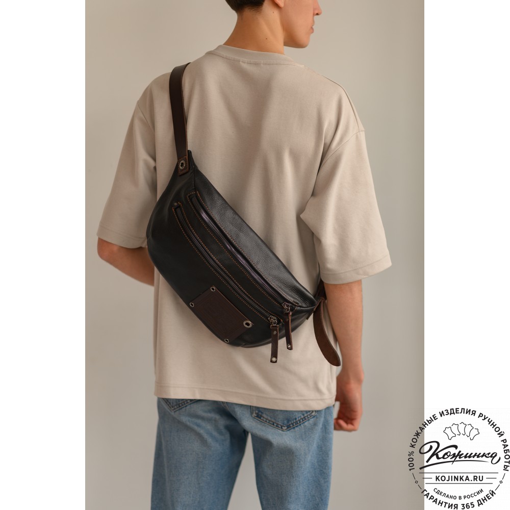 Кожаная нагрудная сумка "Мельбурн" (черная)