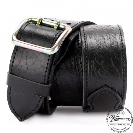 Кожаный ремень "Гренадёр"  тиснёный (чёрный)