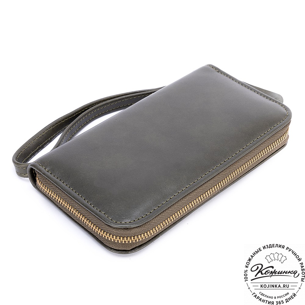 Кожаный клатч "Картер" (хаки гладкая кожа) 