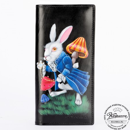 Кожаное портмоне "Монако" "Алиса в стране чудес" (чёрное)