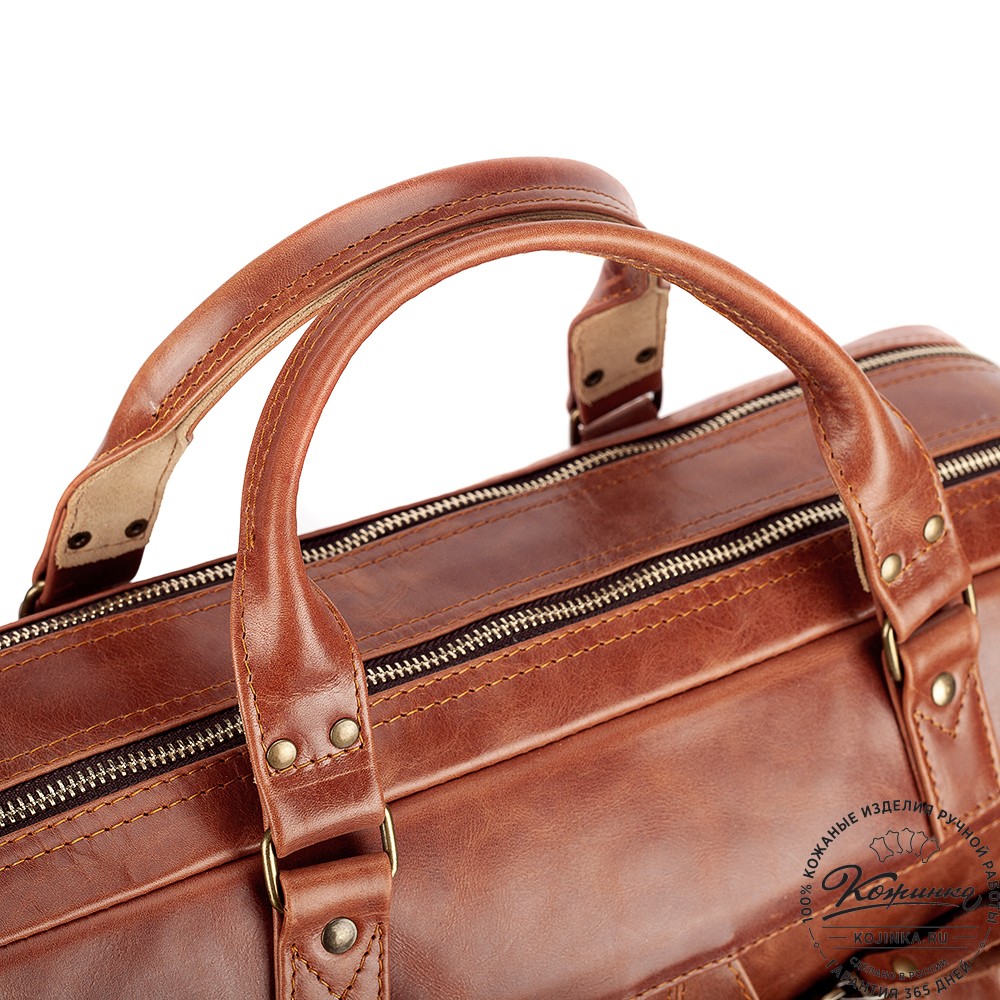 Кожаная деловая сумка для командировок "Бастилия" (рыжий антик)