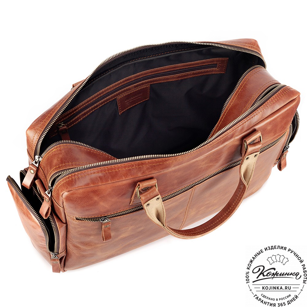 Кожаная деловая сумка для командировок "Бастилия" (рыжий антик)
