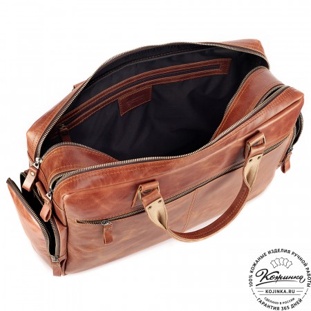 Кожаная деловая сумка для командировок "Бастилия" (рыжий антик)