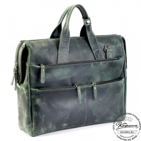 Кожаная деловая сумка "Марк" (изумруд крейзи)