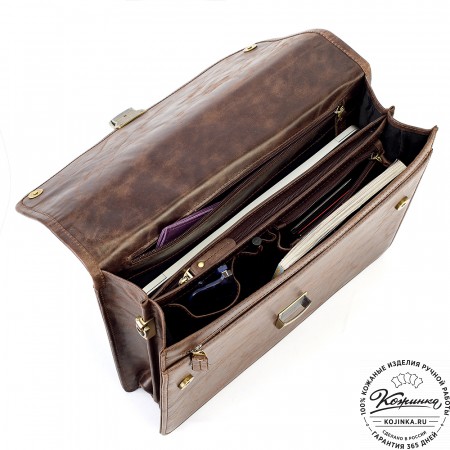Кожаный портфель "Брест" (тёмно-коричневый антик)